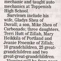 Jim Shea death notice -Auto Mechanics teacher - March 8, 2014