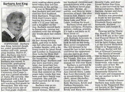 Barbara King obituary - March 2011 - Substitute teacher