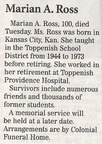 Miss Marian Ross death notice - Oct 2010 - former Top-Hi teacher.