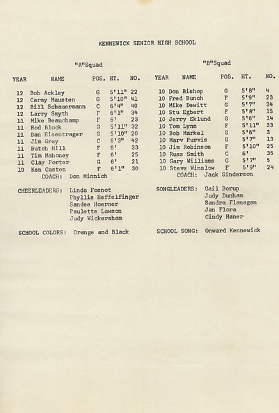 1963.0105  Page 3 Toppenish High School Basketball Program 62-63 Season vs Kennewick High School Kennewick Players  Coaches and Cheer and Songleaders.jpg