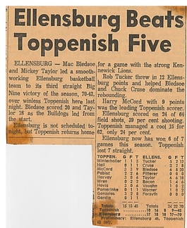 1963.0104 Newspaper Article Ellensburg Beats Toppenish Five