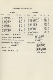 1963.0215 Eisenhower Program Roster for Game against Toppenish