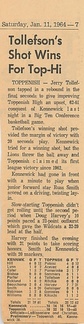 1964.0110 Article 2 Toppenish wins first Game in League since 1962 as Jerry Tollefsons tapped in a rebound to upset Kennewick Big Ten Conference Basketball Game.