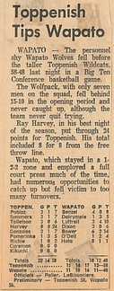 1964.0201 Toppenish Tips Wapato for two wins over Wapato this season. Ray Harvey scores 24 for his best total of Season Article 2
