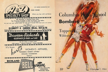 1964.0207 Page 1 Program Toppenish vs Richland Bombers in Richland February 7, 1964  only 10Cents