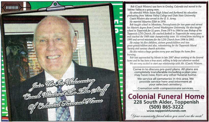 Bob Winters - former Top-Hi teacher &amp; coach - has joined the staff of Colonial Funeral Home  - Feb 2008